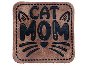 Jessy Sewing Kunstleder-Label mit aufgedruckter Nähnaht - "Cat Mom" - braun