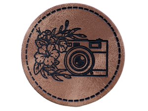 Jessy Sewing Kunstleder-Label mit aufgedruckter Nähnaht - "Flowercam" - braun