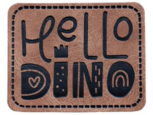 Jessy Sewing Kunstleder-Label mit aufgedruckter Nähnaht - "Hello Dino" - braun