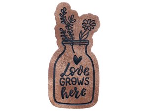 Jessy Sewing Kunstleder-Label - "Love Grows" - braun