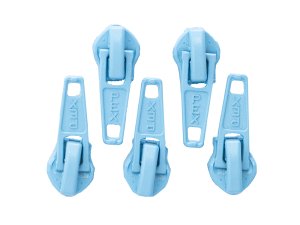 Slider/Zipper/Automatikschieber für Reißverschlüsse Größe 5 - Set 5 Stück - helles blau
