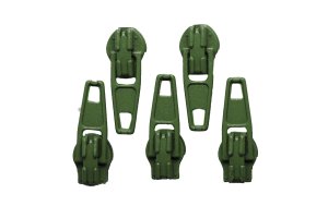 Slider / Zipper / Automatikschieber für Reißverschlüsse Größe 3 - Set 5 Stück olive