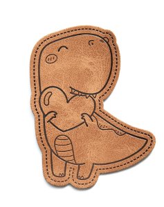 Jessy Sewing Kunstleder-Label mit aufgedruckter Nähnaht "Dino with Heart" - braun