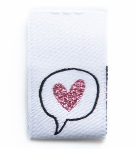 Jessy Sewing Webetiketten Label Mittelfaltung mit Glitzer "Bubbleheart Glitter" - weiß