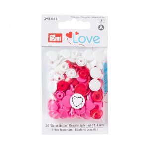 Color Snaps Druckknöpfe Prym Love 30 Stück/12,4mm gemischt - Herzen - rosa,rot,weiß