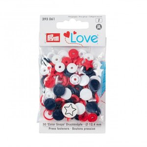Color Snaps Druckknöpfe Prym Love 30 Stück/12,4mm gemischt - Sterne - blau,rot,weiß