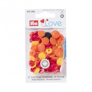Color Snaps Druckknöpfe Prym Love 21 Stück/13,6mm gemischt - Blumengesichter - orange,rot,gelb