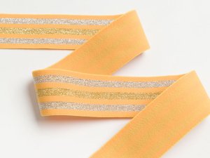 Weiches Gummiband mit Glitzer ca. 40mm - Streifen - gelb/goldfarben/silberfarben