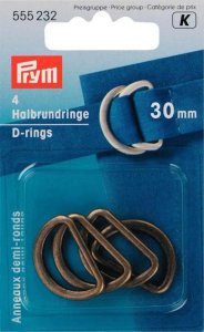 Prym 4 Halbrundringe / D-Ringe 30 mm - altgoldfarben