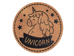 Jessy Sewing Kunstleder-Label mit aufgedruckter Nähnaht - "Unicorn" - braun