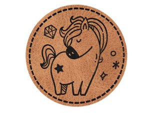 Jessy Sewing Kunstleder-Label mit aufgedruckter Nähnaht - "dreaming horse" - braun
