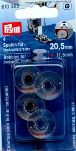 Prym 4 Nähmaschinen-Spulen für Horizontalgreifer 21,2 mm x 11,5 mm - transparent