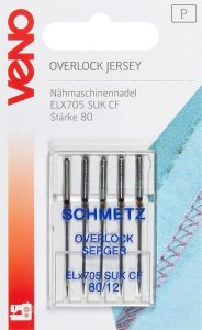 Nähmaschinennadeln Overlock ELX705 Jersey Chrom 80 - 5 Stück