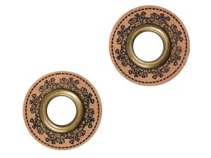 Jessy Sewing Kunstleder-Label 2 Stück mit aufgedruckter Nähnaht und Öse - "Flowers" - braun