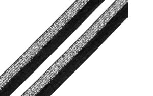 Falzgummi Gummiband weich mit Glitzer ca. 17 mm breit - schwarz/silberfarben