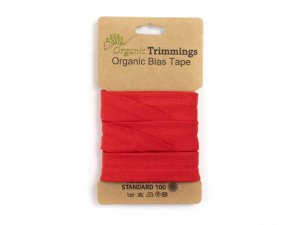 Jersey Organic Cotton Schrägband/Einfassband gefalzt 20 mm Breit x 3 Meter Coupon - uni rot