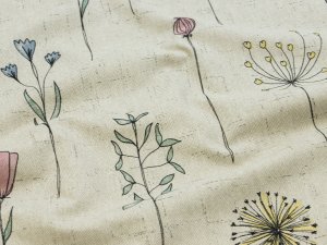 Dekostoff Half-Panama Leinenoptik - bunte Wildblumen - natur
