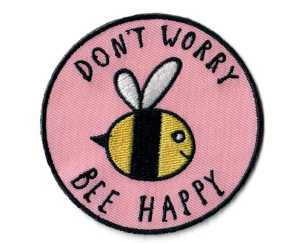 Stick-Applikation zum Aufbügeln ca. 7,3 cm x 7,3 cm - Don´t Worry Bee Happy - Biene - rosa