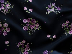 Webware Baumwolle Renforcé mercerisiert für Trachten - Blumensträuße - nachtblau