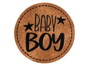 Jessy Sewing Kunstleder-Label mit aufgedruckter Nähnaht - "Baby Boy" - braun