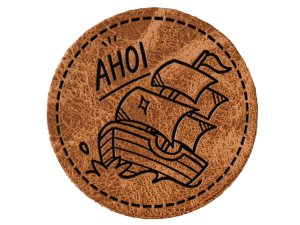 Jessy Sewing Kunstleder-Label mit aufgedruckter Nähnaht - "AHOI" - braun
