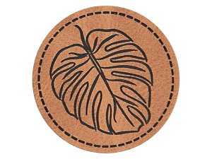 Jessy Sewing Kunstleder-Label mit aufgedruckter Nähnaht - "Monstera" - braun