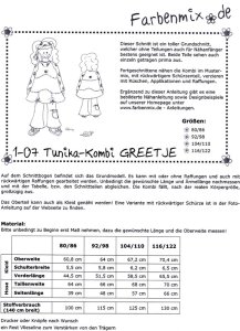 Papierschnittmuster Farbenmix Tunika - Kombi GREETJE - Mädchen