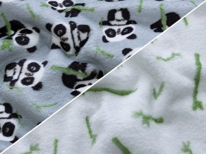 Wellnessfleece Doubleface - putzige Pandas und Bambuszweige - grau-weiß