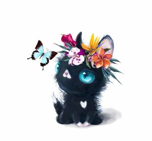 Transfer-Applikation zum Aufbügeln ca. 12 cm x 12 cm - süßes Kätzchen mit Blumenschmuck