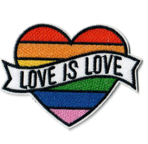 Stick-Applikation zum Aufbügeln ca. 7,0 cm x 5,5 cm - Regenbogen-Herz - Love is Love - bunt