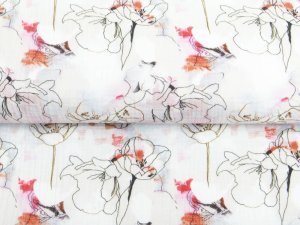 Musselin Baumwolle Double Gauze Hemmers Itex Digitaldruck - Blumen in Wasserfarbenoptik - pastellgrau