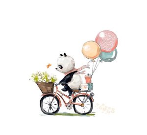 Transfer-Applikation zum Aufbügeln - ca. 15,3 cm x 16,0 cm - Pandabär auf dem Fahrrad