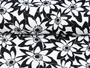 KDS Queen's Collection Rosalina - Jersey Viskose - Blumenwiese - schwarz/weiß