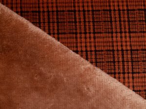 Samt Cord mit Fellabseite - warmer Jackenstoff - Karo - braun