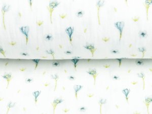  Musselin Baumwolle Double Gauze Digitaldruck Mille Fleurs - blühende Krokusse - weiß-blau