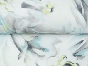 KDS Queen's Collection - Elastischer Hosenstoff - Blumen-Muster - grau-weiß