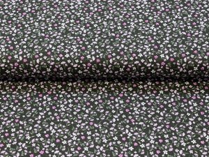 Webware Popeline Baumwolle Mille Fleur - gemischte Stilblumen - khaki