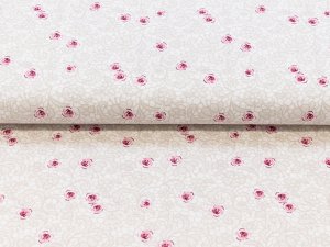 Webware Popeline Baumwolle Mille Fleur - Rosen auf Barockmuster - wollweiß