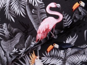 Jersey Digitaldruck - Tropische Vögel - grau