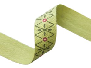 Ripsband hochwertige Baumwolle - ca. 15 mm - Rauten- und Blumenmuster - altgrün