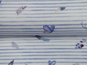 Jersey Digitaldruck Snoozy Streifen und Freunde - Schmetterlinge auf Streifen - weiß