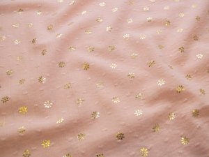 Webware Baumwolle Dobby - Folien Gänseblümchen und 3D Punkte - rosa