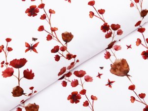 Webware Popeline Baumwolle Digitaldruck - Aquarelle Blüten - weiß