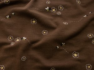 Jersey Baumwolle - Blumen und Bienchen - dunkelbraun