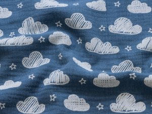 Musselin Baumwolle Double Gauze Swafing Jeron - Wolken und Sterne - indigoblau