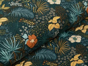 Jersey - zarte Blätter und Blumen - grün