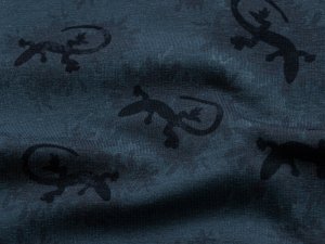 Jersey Digitaldruck Jungle by House of Inés - Eidechse auf Mistelzweige - blau