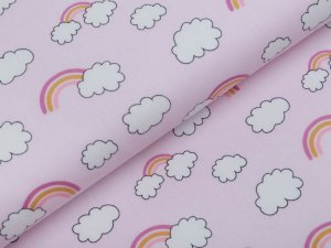 Webware Baumwolle Popeline - Wolken und Regenbögen - rosa