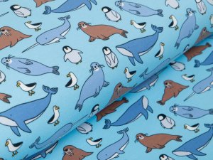 Leicht angerauter Sweat  - verspielte Meeresbewohner - blau