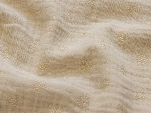 Musselin Baumwolle Double Gauze mit Metallic Foliendruck - Drops - beige